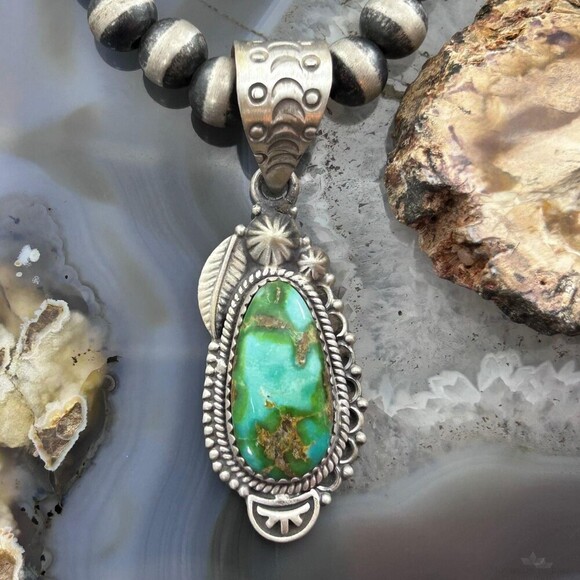 Sterling Southwestern Style Sonora Gold Turquoise Decorated Pendant For Women #1 - Picture 1 of 10
